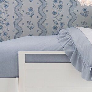 Pottery Barn Teen EUC Chambray Ruffle Organic Duvet Cover Twin / Twin XL Blue